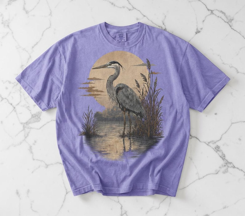 Great Blue Heron Shirt, Vintage Bird Tshirt, Unisex Comfort Colors, Bird Lover Gift, Birdwatching Tee, Nature Shirt, Wildlife Graphic Tee image 6