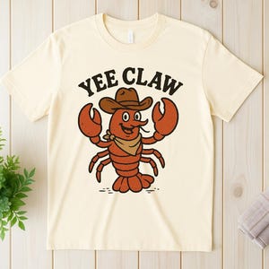 Yee Claw Lobster Shirt, Cowboy Lobster Tee, Funny Seafood T-Shirt, Southern Beachwear, Coastal Gift for Him Western Summer Shirt Lobster Tee
