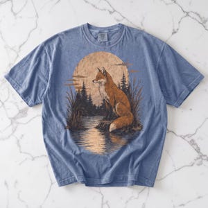Grafisch T-shirt Fox, vintage shirt vos, cadeau natuurliefhebber, shirt Wildlife, Cottagecore-esthetiek, comfortabele kleuren, T-shirt bosdier, cadeau vos afbeelding 6