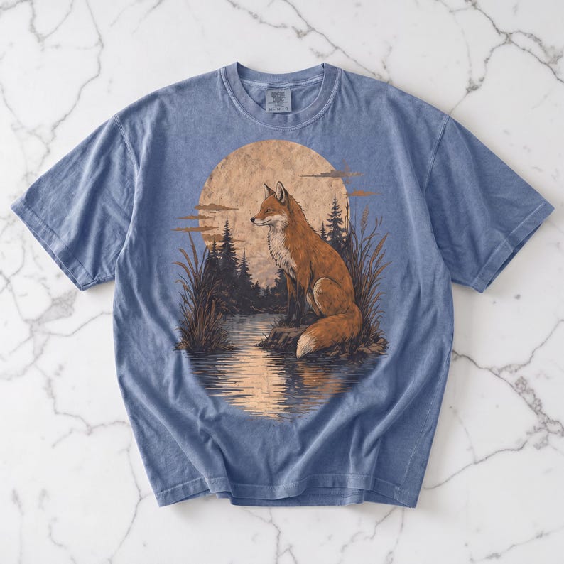 Grafisch T-shirt Fox, vintage shirt vos, cadeau natuurliefhebber, shirt Wildlife, Cottagecore-esthetiek, comfortabele kleuren, T-shirt bosdier, cadeau vos afbeelding 6