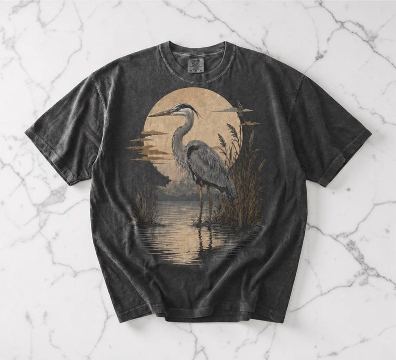 Great Blue Heron Shirt, Vintage Bird Tshirt, Unisex Comfort Colors, Bird Lover Gift, Birdwatching Tee, Nature Shirt, Wildlife Graphic Tee image 1