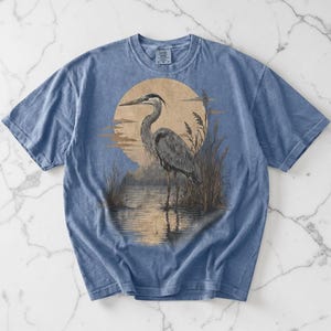 Great Blue Heron Shirt, Vintage Bird Tshirt, Unisex Comfort Colors, Bird Lover Gift, Birdwatching Tee, Nature Shirt, Wildlife Graphic Tee image 5