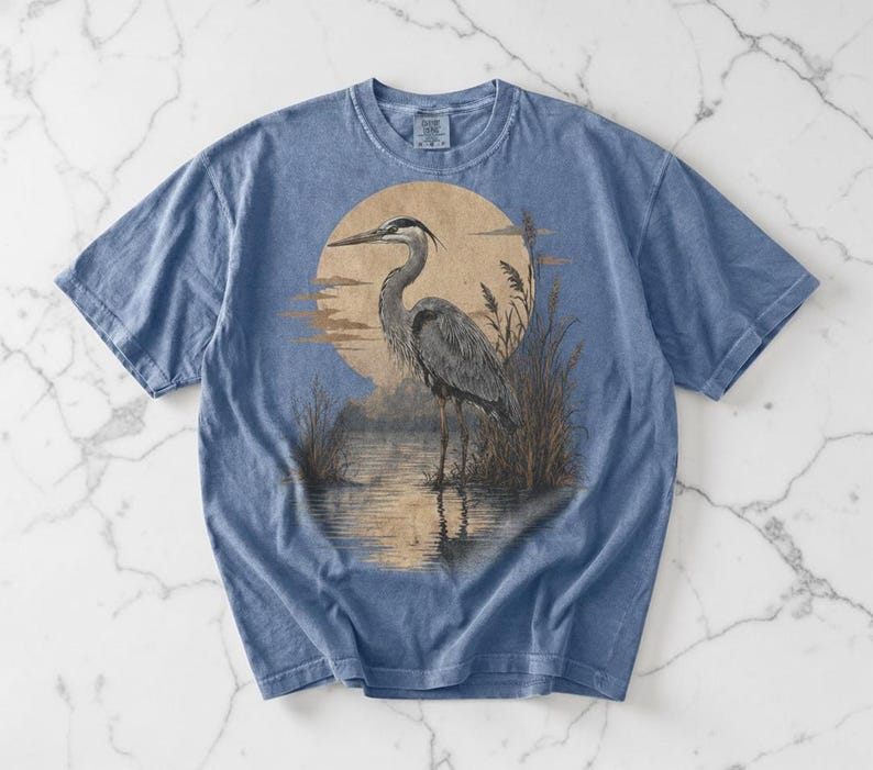 Great Blue Heron Shirt, Vintage Bird Tshirt, Unisex Comfort Colors, Bird Lover Gift, Birdwatching Tee, Nature Shirt, Wildlife Graphic Tee image 5