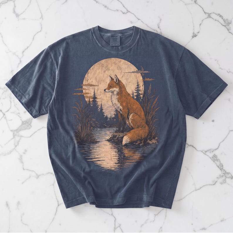 Grafisch T-shirt Fox, vintage shirt vos, cadeau natuurliefhebber, shirt Wildlife, Cottagecore-esthetiek, comfortabele kleuren, T-shirt bosdier, cadeau vos afbeelding 3