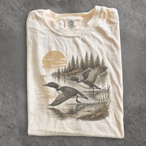 Loon Shirt, Vintage Minnesota Loon Tee, Unisex Comfort Colors Shirt, Lake Life Nature Tee, Bird Watcher Gift, Wildlife Sunset Tee