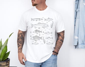 Visshirt, zoetwatervis T-shirt, vintage vissen grafisch T-shirt, comfort kleuren visser cadeau, natuurliefhebber Lake Fish shirt