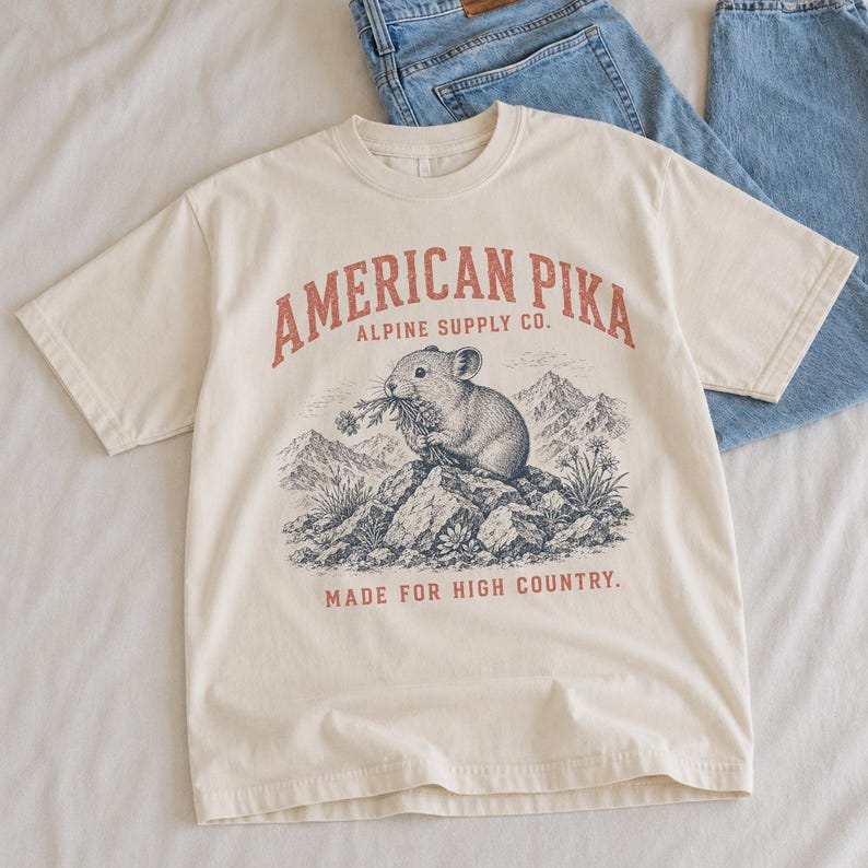 American Pika Shirt, Alpine Wildlife Tee, Vintage Mountain Graphic Shirt, Unisex Comfort Colors Shirt, Hiking Gift, National Park Tee image 2