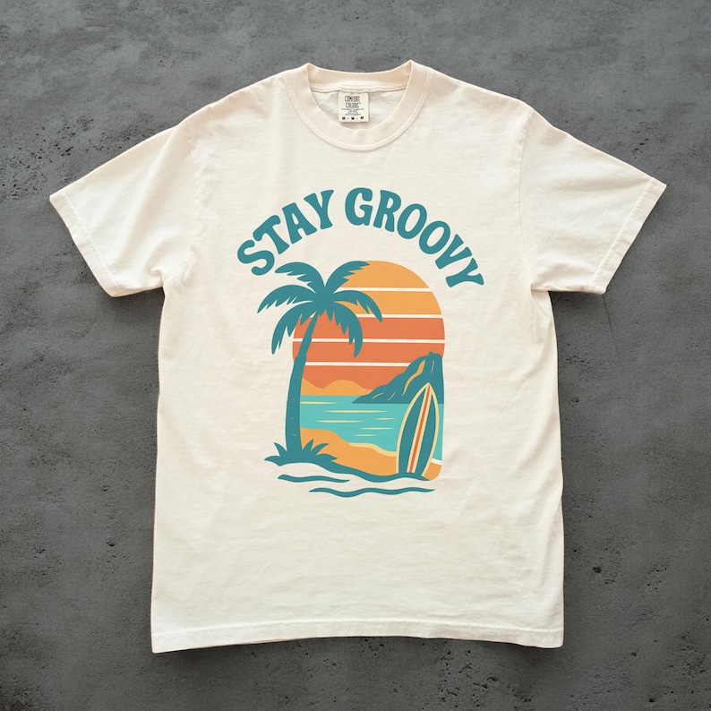 Stay Groovy Retro Surf Tee, 70s Beach Graphic image 1