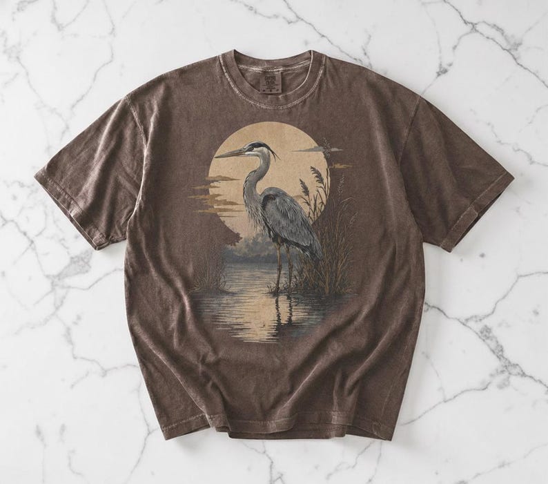 Great Blue Heron Shirt, Vintage Bird Tshirt, Unisex Comfort Colors, Bird Lover Gift, Birdwatching Tee, Nature Shirt, Wildlife Graphic Tee image 3