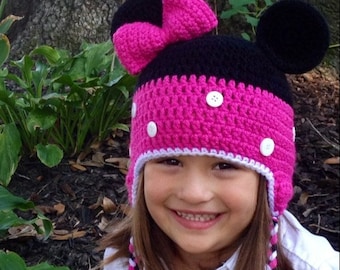 Minnie Mouse Inspired Crochet Hat with Pink Bow: Christmas Gift