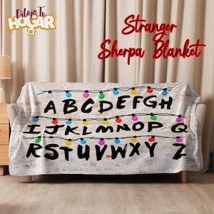 Alphabet Lights Sherpa Blanket | 80s Sci-Fi Horror Decor | Spooky Message Wall Throw | Paranormal Geek Gift | Retro Christmas Light Art