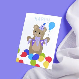 Cartão de urso de aniversário fofo para comemoração – Saudação de aniversário de animal adorável