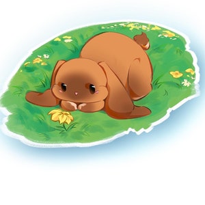 Schattige zelfklevende sticker met flaporen konijn - Arikoa Designs - mat en glanzend vinyl