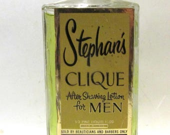 Stephan's Clique After Shaving Lotion for MEN Sold my Beauticians and Barber ONLY, Metal Cap and Art Deco Bottle