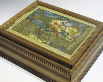 Antique Victorian Wooden Mirrored Decorative Jewelry / Trinket Box