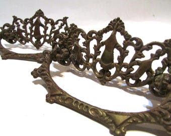 Victorian Architectural Salvage Ornate Brass Fancy Drawer Handles with Hardware, Set of 2 / PRETTY