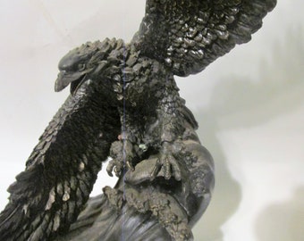 Eagle, Bronze Realistic Eagle Riding the Wave with his Caught Fish Statue / Wildress, Cabin, Hunting Lodge Decor