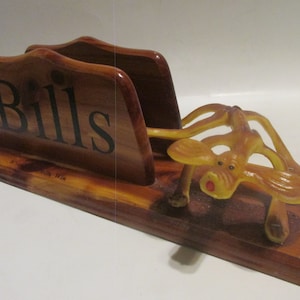 Wooden , Dog Peeing on Bills in Bill Holder, Novelty Souvenir, Funny