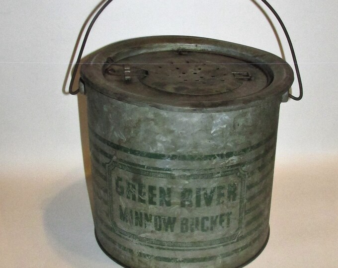 Fishing, Green River Minnow Bucket With Wooden Handle, 50 Years Etsy