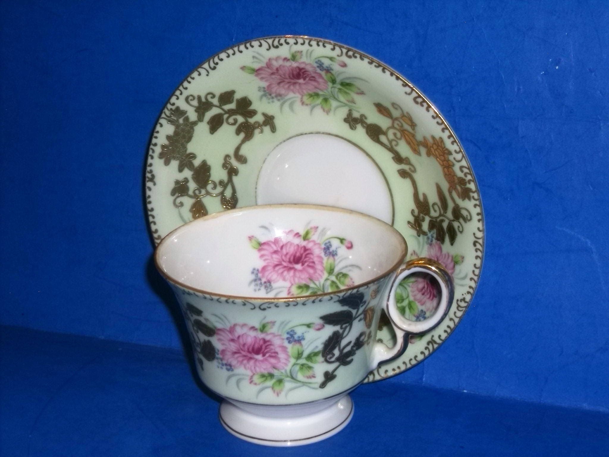 Royal Sealy Japanese Porcelain Hand Painted Cup & Saucer With Gold Gilt
