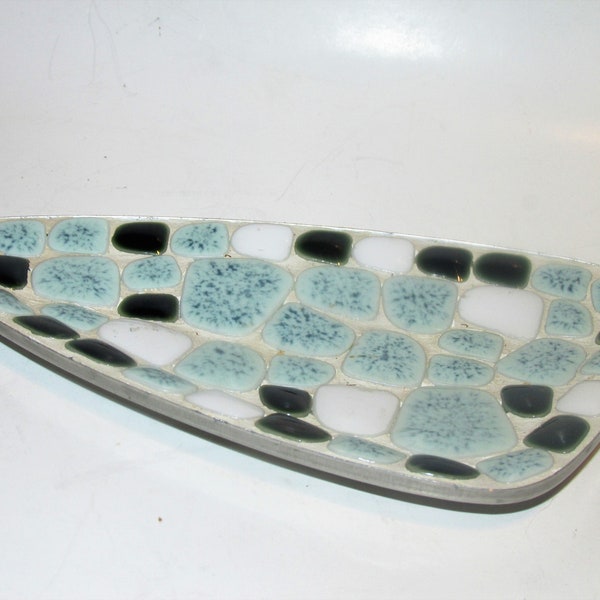 MCM Astro Mosaic Pebble Art Grouted Tray with Metal Base / Trinket Tray, Ring Dish, Retro