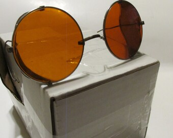 Antique Silver Tone Amber Orange Lens Goggles With Metal Mesh Sides and Loop Ears/ Steampunk