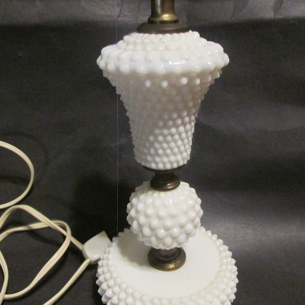 White Milk Glass Hobnail Bedside Lamp, Leviton / WORKS