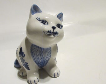 Delft Holland Hand Painted Kitty Bank, Stamped with Stopper, NICE