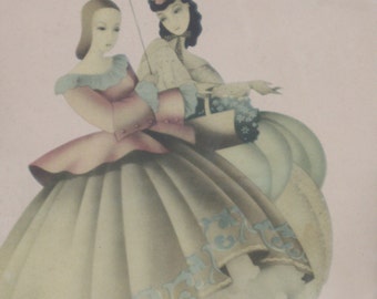 Antique Victorian Ladies Walking with Parasol