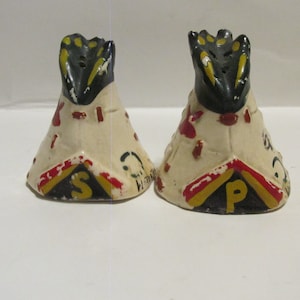 Teepee Old Hand Painted Rustic Salt and Pepper Shakers