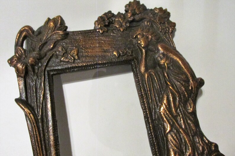 Art Deco Woman and Flowers Brass Picture Frame With Copper - Etsy