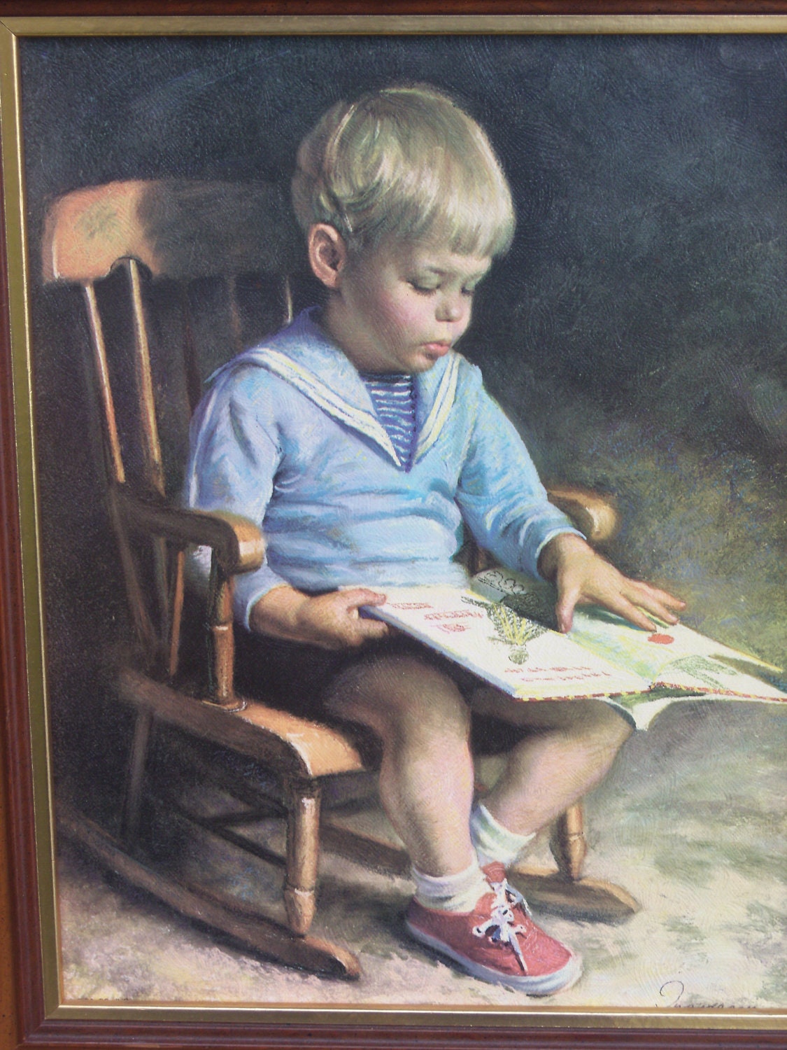 Little Boy Reading in Rocking Chair Framed Art Etsy