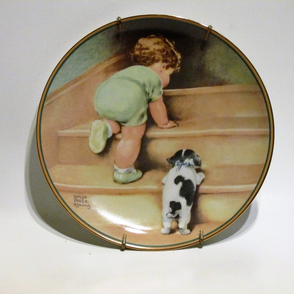 Collectible Porcelain Numbered Plate Artist Bessie Pease Guttman, Wall Display Hangar Attached