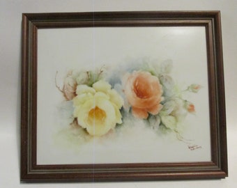 Framed Watercolor Roses on Porcelain Tile