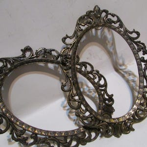 Brass Ornate Italian Oval Picture Frames, No Glass, Repurpose, Made in Italy, Pair
