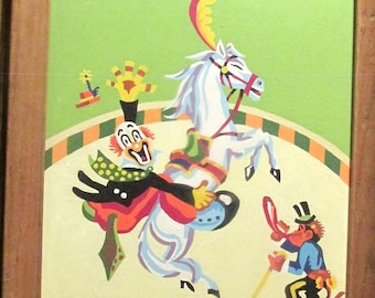 Circus Vintage Clowns Framed Paint By Number Wall Decor, Childs Room. Nursery