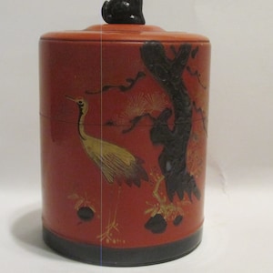 Japanese Ceremony Natsume Sado Tea Jar, Hand Painted with Dog Figure on Lid