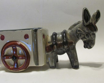 Occupied Japan Hand Painted Donkey and Cart Planter, Windowsill Planter