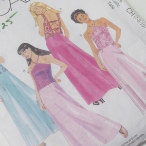 Teen Night Out Halter Top and Tie Back Top and Skirt Sewing Pattern / UNCUT / Size 7-8-10
