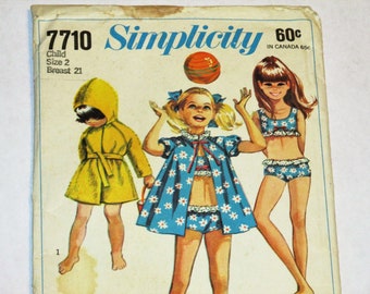 Child's Bathing Suit and Beach Coat Two Lengths Sewing Pattern / UNCUT / Size 2