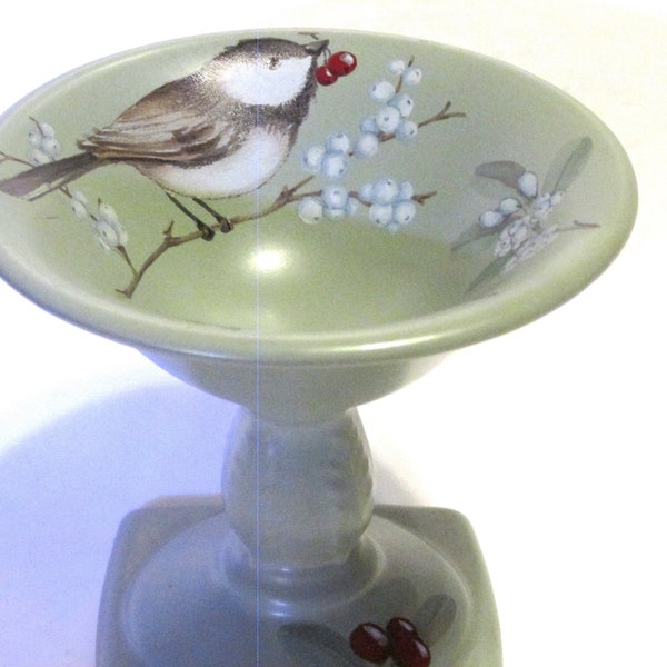 Pfaltzgraff Winterwood Pedestal  Handpainted Bird Bath Candy Dish Compote