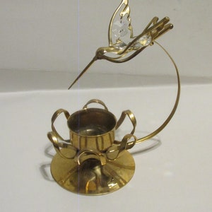 Flying Hummingbird Tealight Candle Holder Gold Plate Crystal Bird