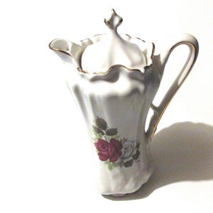 Victorian  Scalloped  Gold Trimmed Fine China Chocolate Pot  with Roses Design
