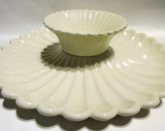 Serving, Sunflower White Ceramic Chip and Dip Serving Platter