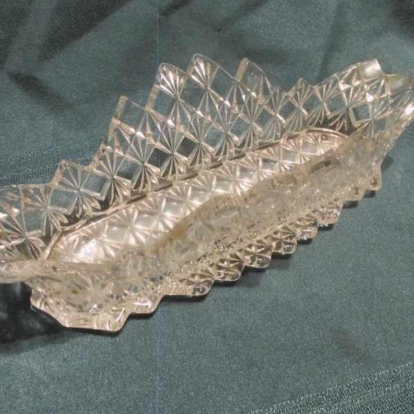 Antique Diamond Cut with Quilt Design Base BEAUTIFUL Oblong Dish