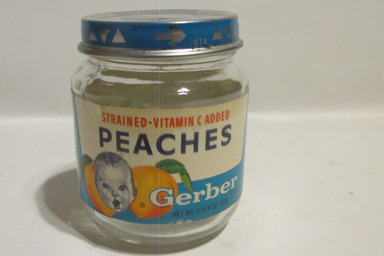 Gerber Vintage Baby Food Jar, Peaches, 4.75 Oz. Empty Jar, Retro Decor