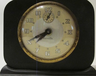 Antique Art Deco Reveille Tabletop, Mantle Alarm Clock, ,/ WORKS