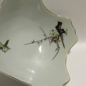 Porcelain Hand Painted Japanese Bowl with Gold Trim and Bird, Trinket, Vanity