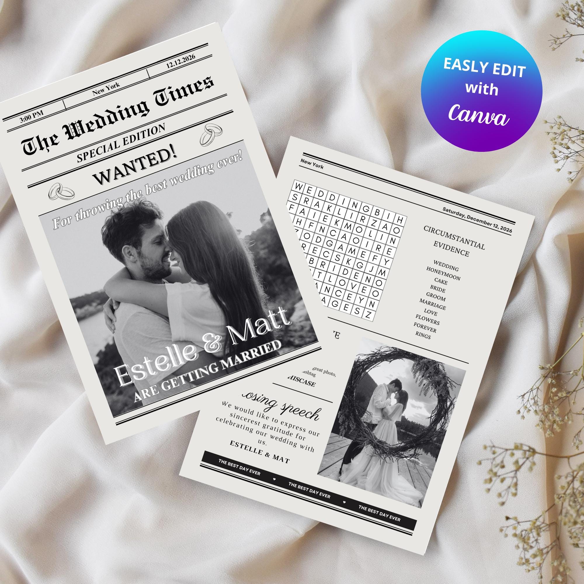Wedding Newspaper Template Special Crime Theme Personalized Digital ...