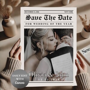 Save The Date Newspaper Template Wedding Newspaper Printable Program Editable Design Newlyweds Canva Wedding Newspaper Announcement Download